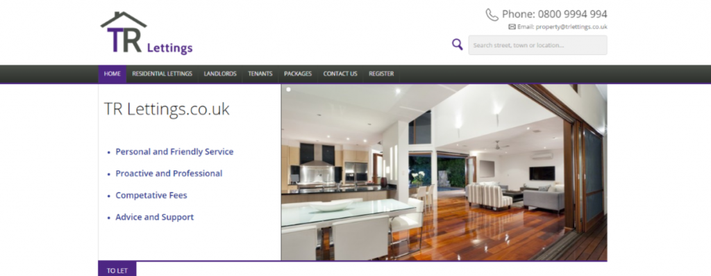 TR Letting Website Front Page